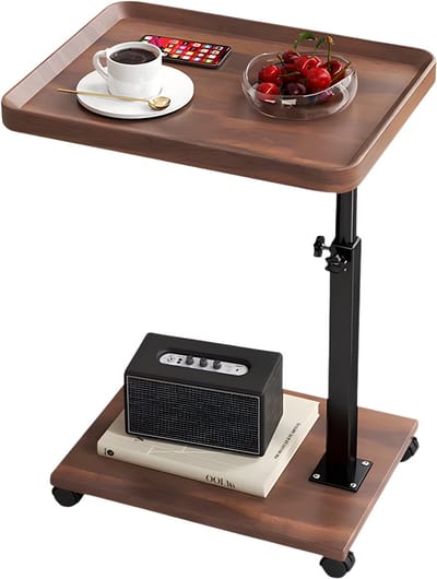 Houten C-Vormige Bijzettafel - Verplaatsbare Laptoptafel - Voor Woonkamer & Slaapkamer - Bruin