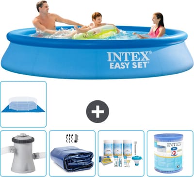 Intex Rond Opblaasbaar Easy Set Zwembad - 305 x 61 cm - Blauw - Inclusief Pomp - Solarzeil - Onderhoudspakket - Filter - Grondzeil - Solar Mat - 7-delig
