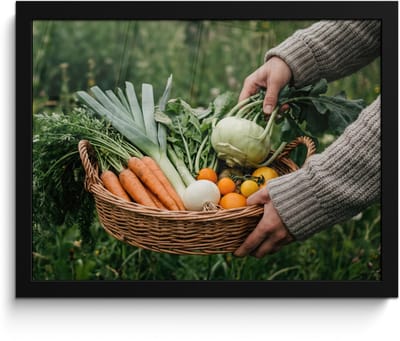 Poster in lijst - Fotolijst 40x30 cm - Posters - Veld - Groenten - Biologisch - Oogst - Posterlijst zwart - Decoratie - Wanddecoratie woonkamer - Muurdecoratie slaapkamer