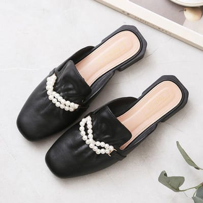Zomersandalen en Slippers Dames Casual Sandalen Instappers Bovenkleding Koreaanse Versie van Enkele Schoenen Luie Schoenen Baotou Halve Slippers Dames 40 zwart