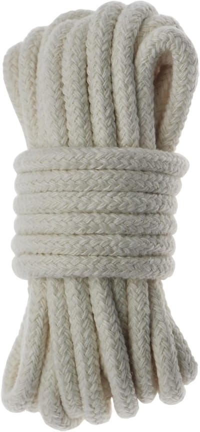 katoenen touw, 6 mm, 5 m, rond, katoenen koord met kern, dik gevlochten touw, veelzijdig voor naaien, groepverpakking, handwerk, doe-het-zelf, decoratie, ruw wit (5 m)