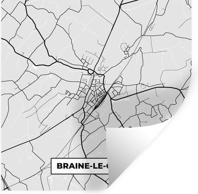 Muurstickers - Sticker Folie - Stadskaart – Plattegrond – België – Zwart Wit – Braine le Comte – Kaart - 100x100 cm - Plakfolie - Muurstickers Kinderkamer - Zelfklevend Behang XXL - Zelfklevend behangpapier - Stickerfolie
