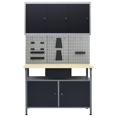 vidaXL - Werkbank - met - drie - wandpanelen - en - een - kast