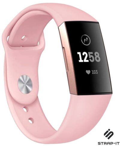 Strap-it Siliconen sport bandje - geschikt voor Fitbit Charge 3 / Fitbit Charge 4 - roze - Maat: Maat S