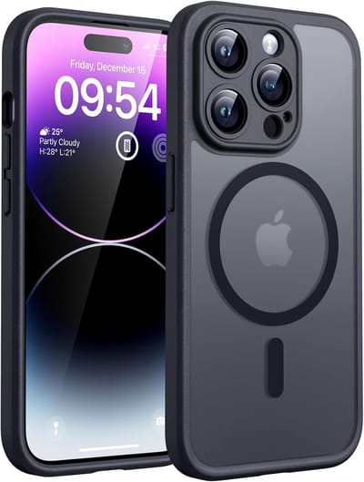 voor iPhone 14 Pro Case Compatibel met MagSafe, Volledige Camerabescherming, Schokbestendig Anti-vingerafdruk Anti-slip Hoesje Dunne Translucente Matte Backcover 6,1-Inch, Zwart