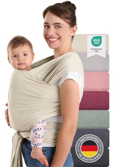 Draagdoek voor Pasgeborenen tot 15 kg in Katoen | Oeko-Tex Gecontroleerde Draagdoek | Ergonomische Draagdoek 5,1 m Lang | Beige