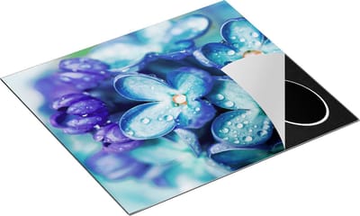 Chefcare Inductie Beschermer Blauwe Lila Bloemen - Seringen - 60x50 cm - Afdekplaat Inductie - Kookplaat Beschermer - Inductie Mat