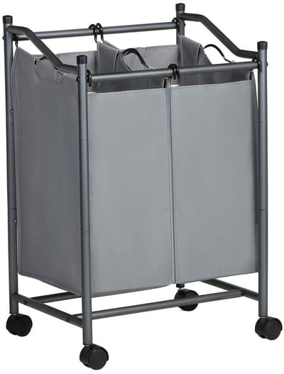 Unyqoos ® Mobiele Wasmand Met Twee Compartimenten Voor Gemakkelijk Sorteren Van Wasgoed