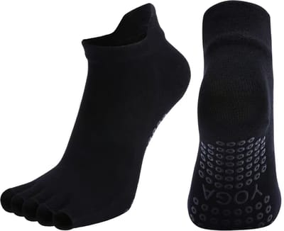 Dames Vijf Teen Yoga Sokken Maat 35-41 – Antislip, Ademend, Katoen – Pilates, Fitness, Ballet, Gym, Dans, Training, Sport, Workout- ZWART