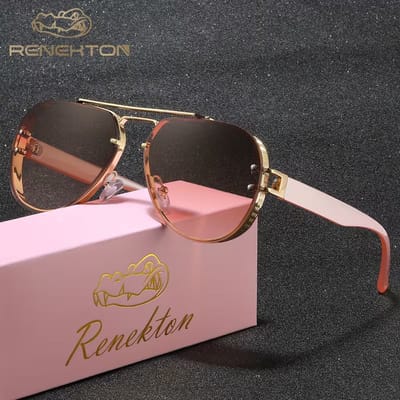Dames Zonnebril Golden Pink – Metalen Vintage Zonnebril met Roze Lenzen voor Fashion & Outdoor Gebruik