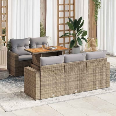 vidaXL - 6-delige - Loungeset - met - kussens - poly - rattan - beige