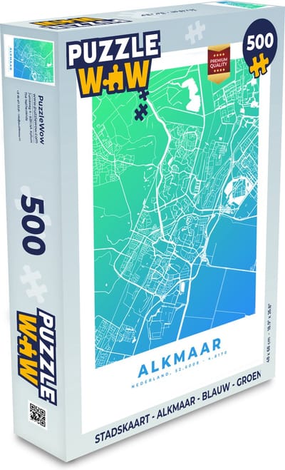 Puzzel Stadskaart - Alkmaar - Blauw - Groen - Legpuzzel - Puzzel 500 stukjes - Plattegrond