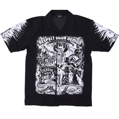 Heren shirt met korte mouwen Respect Your Demon Bowlingshirt Zwart