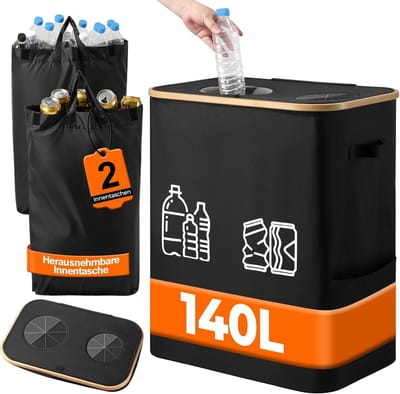 Grote Opruimcontainer voor Lege Flessen - 140 Liter, 2 Compartimenten, Vouwbaar en Makkelijk Schoon te Maken, Ideaal voor Afvalscheiding en Opslag