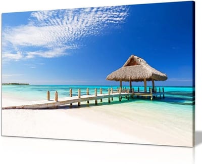 Natuur Canvas - Strand Foto - Wanddecoratie - Klaar om op te hangen - 46x31 cm - Tropisch Wit