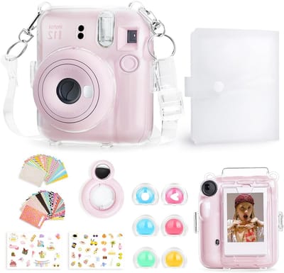 Accessoires voor Fujifilm Instax Mini 12 - Cadeaupakket met Transparante Case, Mini Fotoalbum, Selfie Spiegel, DIY Stickers en Kleurfilter voor Creatieve Foto's