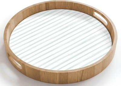 Dienblad rond 40x40 cm - Schootdienblad hout - Groen - Strepen - Patroon - Borrelplank rechthoek - Plateau houten dienbladen