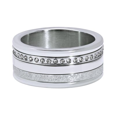 Quiges Dames Stapelring Set RVS Zirkonia Verzilverd - Maat 17 - Hoogte 6mm - SRS012S17