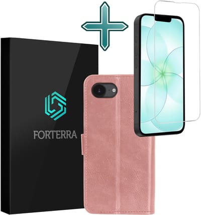 Hoesje Met Screenprotector - Geschikt voor Apple iPhone 17e - Luxe Pasjeshouder - Flipcase - Bookcase Portemonee - Flip Case - Kunstleer Book Case - Book Cover - Walletcase - Portemonneehoes - Rosé goud