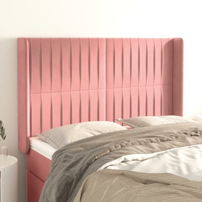 vidaXL - Hoofdbord - met - randen - 147x16x118/128 - cm - fluweel - roze