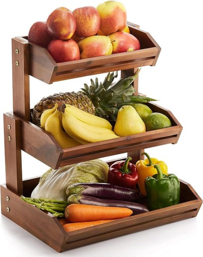 Fruitmand met niveaus - Houten schaal - Aanrecht organiseren - Acaciahout constructie - 3 niveaus - Acacia
