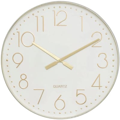 Atmosphera Wandklok / Muur klok Mondello - Dia 51 cm - kunststof - wit/goud - keuken/kamer/kantoor