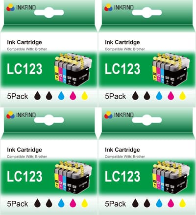INKFIND LC123 inktcartridge voor Brother LC123 LC-123 LC123 inktcartridge multipack 20 stuks (4*5PACK=Zwart x 8, Cyaan x 4, Magenta x 4, Geel x 4) voor Brother DCP-J132W J172W J152W J552DW J752DW J4110DW MFC-J4410DW MFC-J4510DW MFC-J4610DW MFC-J470DW