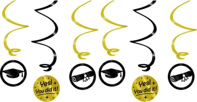 Geslaagd thema party hangdecoraties - plastic - zwart/goud - set van 6x stuks - 14 cm - You did it