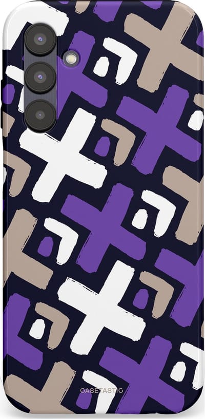 Casetastic hoesje geschikt voor Samsung Galaxy A25 - Dubbellaagse bescherming - Fresh Paars Witte X's - Fashion Case - Donkerblauw Zilver Lavendel Wit