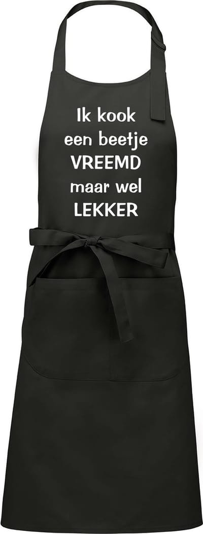 Mijncadeautje - Keuken- en Barbecueschort - Ik kook een beetje vreemd maar wel kekker - Tekstschort - Verjaardag - Humorschort - Chique grijs
