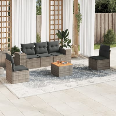 vidaXL - 6-delige - Loungeset - met - kussens - poly - rattan - grijs