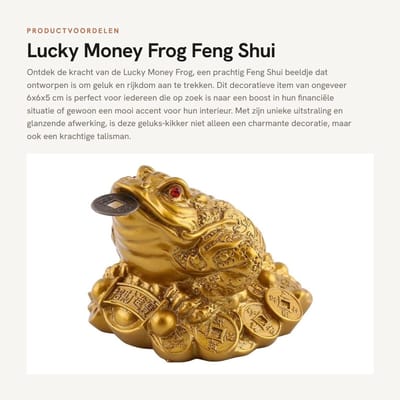 Dailygoods- Geluksfrog Feng Shui - 3 Poten - Rijkdom - Schatbekkenbeeld - 6,5x6x5 cm - Munt in mond - Feng Shui Beeld