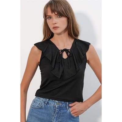 Dames Effen Gebreide Korte Blouse Met Knop Vooraan