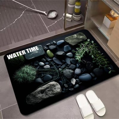 Tapis de Porte Dessin Animé Effet 3D Pierre Antidérapant Diatomite Tapis de Porte Salle de Bain Toilettes Tapis Absorbant pour Pieds 30*40cm