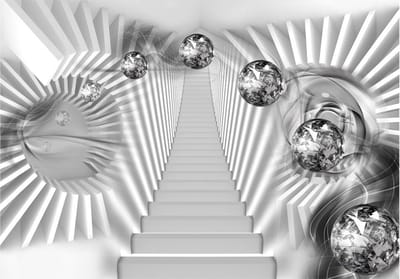 Fotobehangkoning - Behang - Vliesbehang - Fotobehang Zilveren Trap - 3D Diamanten - Silver Stairs - 200 x 140 cm