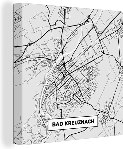 Canvas Schilderij Stadskaart - Bad Kreuznach - Kaart - Duitsland - Plattegrond - 20x20 cm - Wanddecoratie