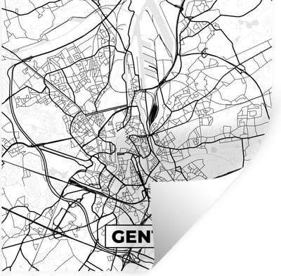Muurstickers - Sticker Folie - Stadskaart – Plattegrond – België – Zwart Wit – Gent – Kaart - 100x100 cm - Plakfolie - Muurstickers Kinderkamer - Zelfklevend Behang XXL - Zelfklevend behangpapier - Stickerfolie