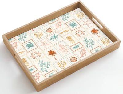 Dienblad hout 50x35 cm - Schootdienblad - Kust - Zee - krab - Palmboom - Borrelplank rechthoek - Plateau dienbladen
