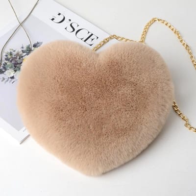 Mode Dames Hartvormige Handtassen Schattige Kunstbont Crossbody Tassen Dame Zachte Pluche Ketting Schoudertas Shopper Totes beige