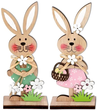 Dailygoods- Deurkozijnen 2 Stuks - Paashaasfiguren - Houten Decoratie - Knutselmateriaal - Feestelijke Sfeer - Milieuvriendelijk Materiaal