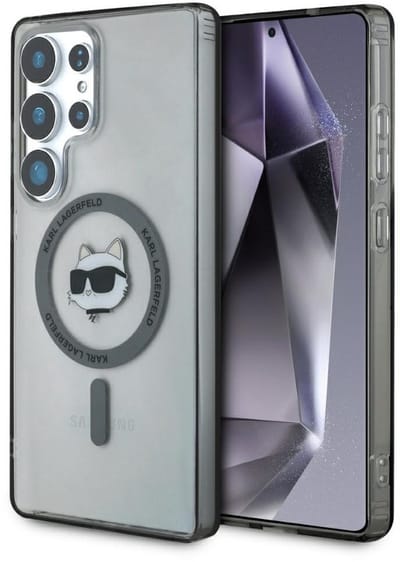 Karl Lagerfeld Button Choupette Head Printed Logo MagSafe Samsung Galaxy S25 Ultra case black