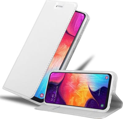 Cadorabo Hoesje geschikt voor Samsung Galaxy A50 4G / A50s / A30s in CLASSY ZILVER - Beschermhoes met magnetische sluiting, standfunctie en kaartvakje Book Case Cover Etui