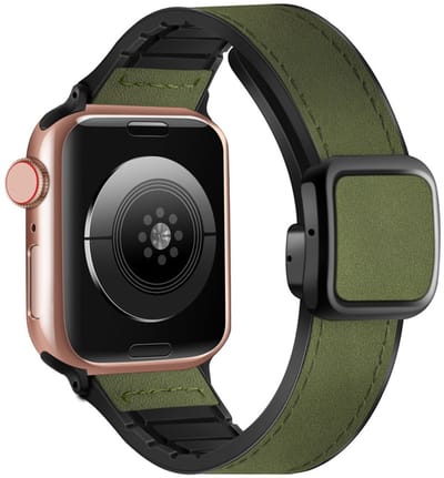 Hybride Leren bandje - geschikt voor Apple Watch 1/2/3/4/5/6/7/8/9/10/11/ SE (1,2,3) met maat 38 mm / 40 mm / 41 mm en 42 mm (Watch 10/11) - leer met siliconen - groen