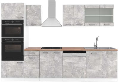 Vicco R-Line Complete keukeneenheid – 300 cm met hoge kast, WB Eik Beton/Wit