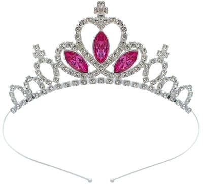 Prinsessen Tiara - Fuchsia Zilverkleurig - Diadeem - kroon meisje kind vanaf 4 jaar