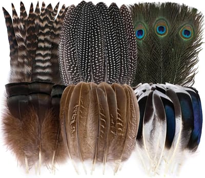 48 Stuks Natuurlijke Veren in Diverse Stijlen - Pauwenveren, Fazantenveren en Kalkoenen voor Creatieve Klussen, DIY en Sieraden maken