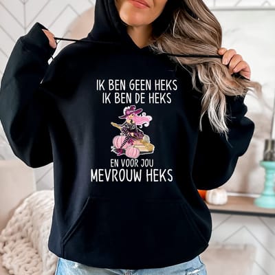 Dames hoodie- Ik ben geen heks- Kleur zwart- maat M- Dames trui heks.
