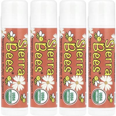 Biologische Lippenbalsems, Shea Boter & Arganolie, 4 Stuks, 4,25 g (4,25 G) Elk yellow