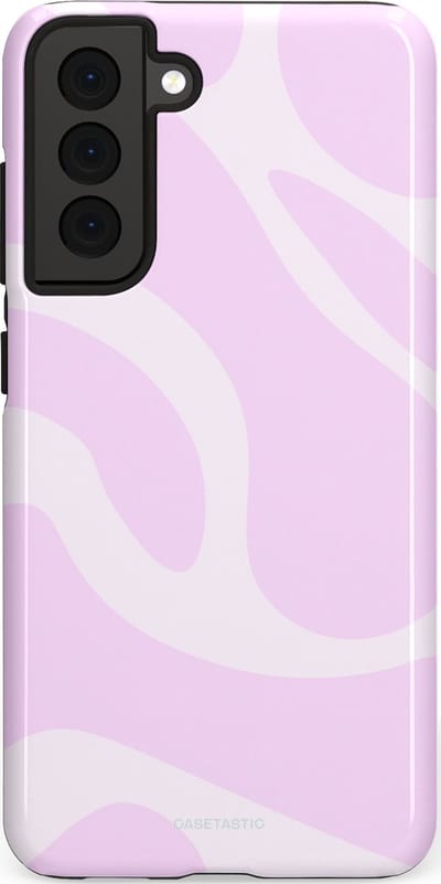 Casetastic hoesje geschikt voor Samsung Galaxy S21 FE 5G - Dubbellaagse bescherming - Vrolijk Roze Suikerspin Curves - Fashion Case - Lichtroze Wit