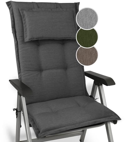 Beautissu Tuinkussen Hoge Rug Zitkussen 120x52cm HighLux HL – Set van 3 Stoelkussen voor Tuinstoelen 7cm dik Antraciet – Made in EU